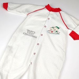 CHRISTMAS Vintage Baby's First Christmas Embroidered Long Sleeve Footie
